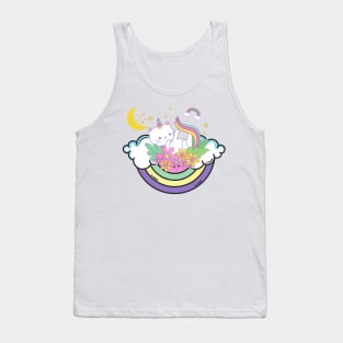 Caticorn on Rainbow Bed Chilling Tank Top